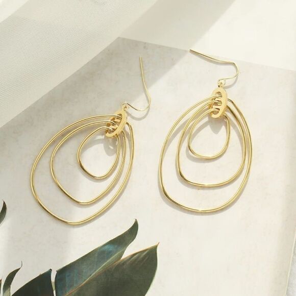 14k Gold  Boho Dangle Earrings Unique Gold Earrings - Picture 1 of 6